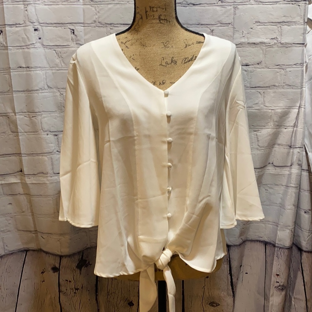 Button Front Knotted Hem Blouse